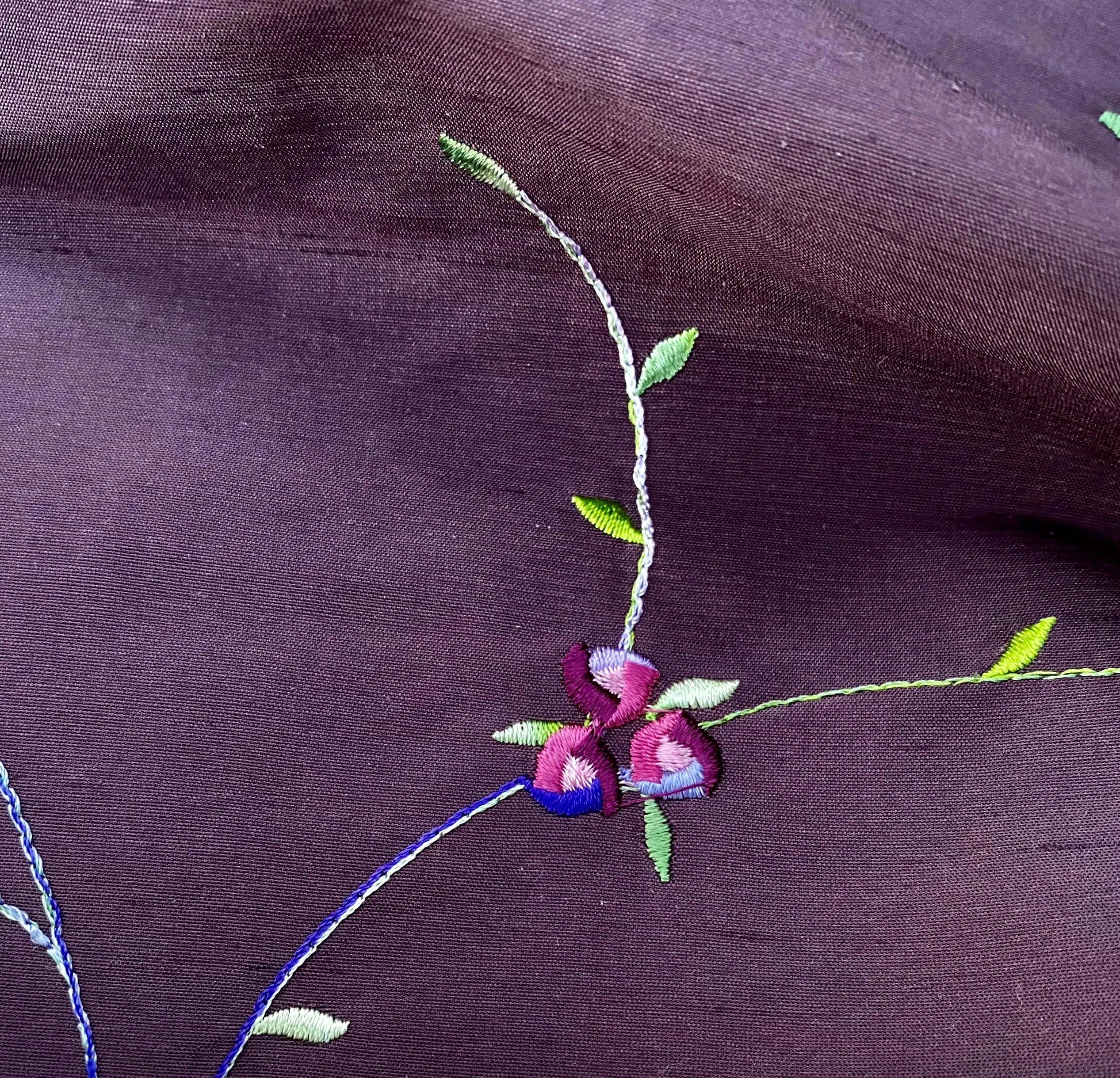 NEW Miss Jessica 100% Silk Dupioni Embroidered Floral Purple Pink and Green Fabric