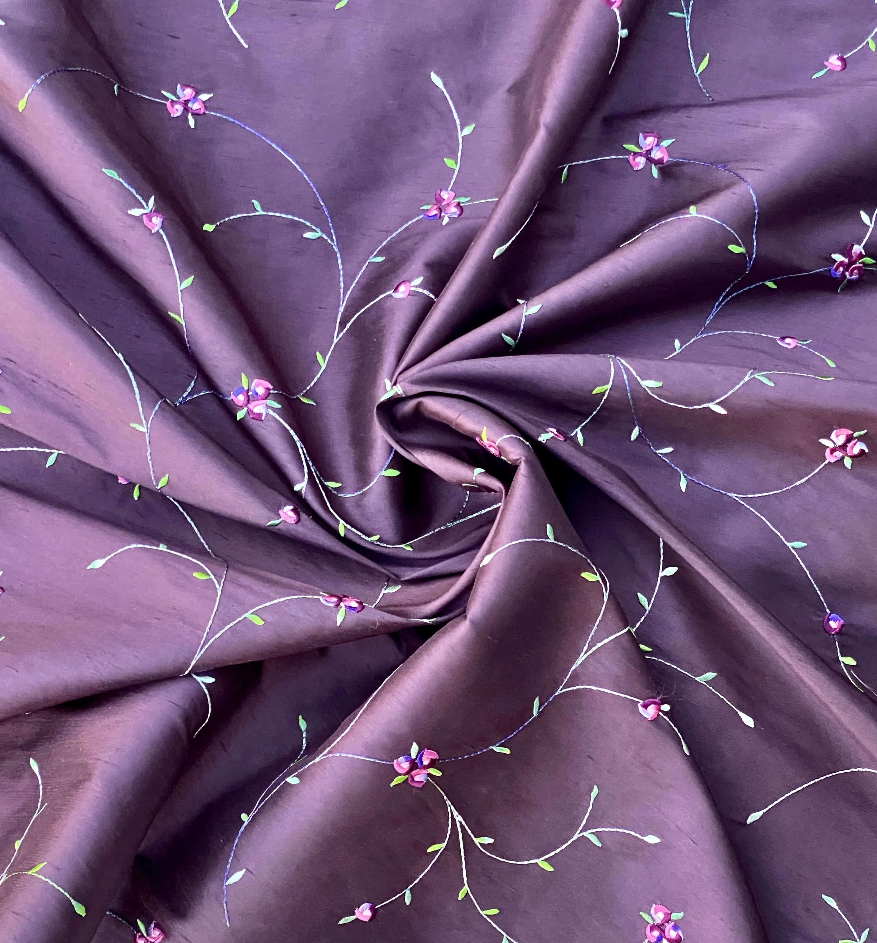 NEW Miss Jessica 100% Silk Dupioni Embroidered Floral Purple Pink and Green Fabric