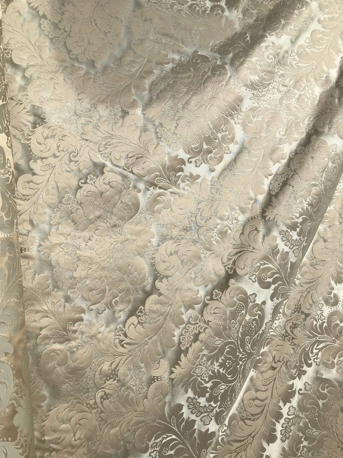 NEW Prince Liam 100% Silk Satin Taffeta Jacquard Drapery Medallion Fabric - Champagne & Silver