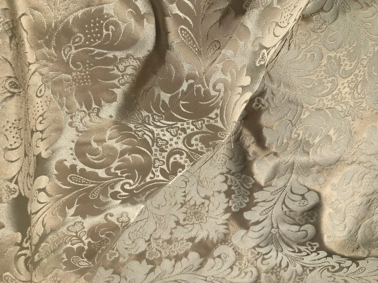 NEW Prince Liam 100% Silk Satin Taffeta Jacquard Drapery Medallion Fabric - Champagne & Silver