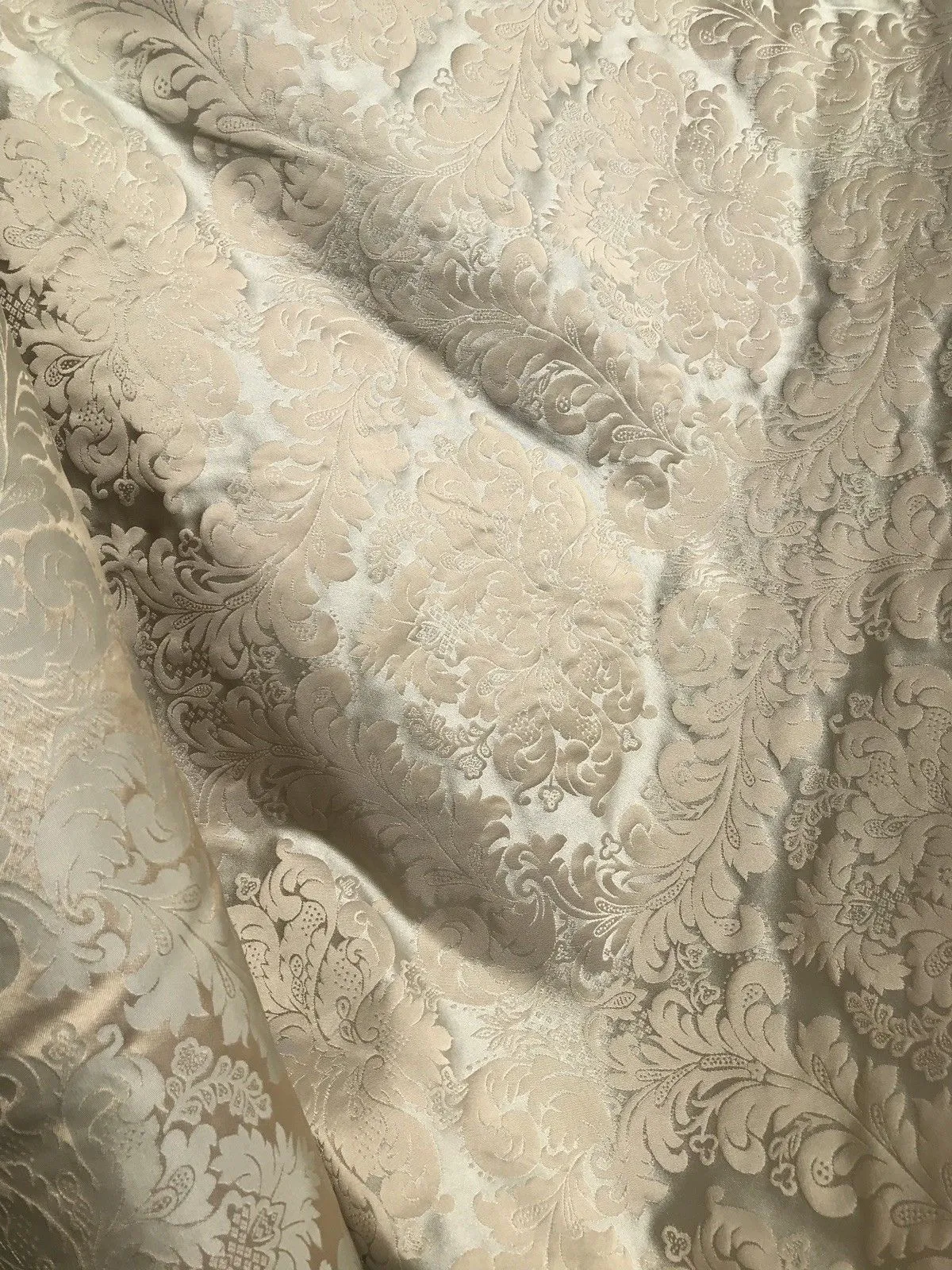 NEW Prince Liam 100% Silk Satin Taffeta Jacquard Drapery Medallion Fabric - Champagne & Silver