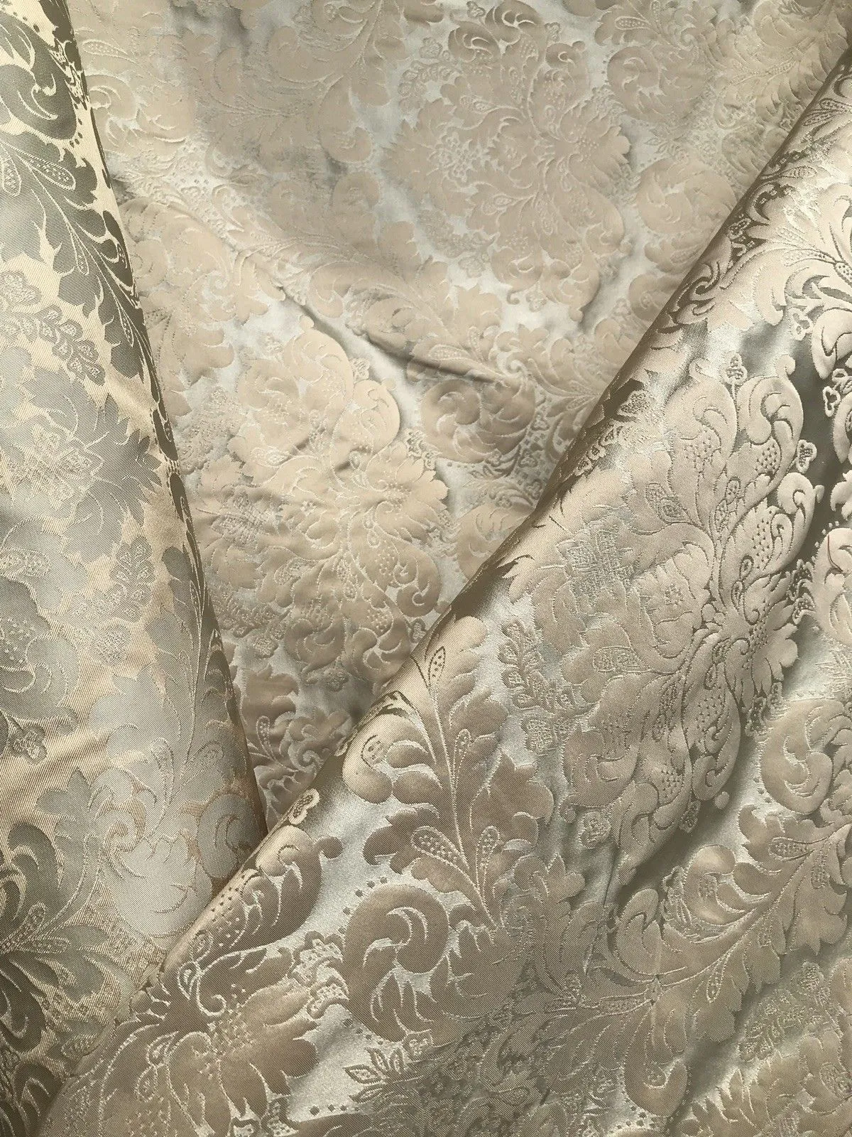 NEW Prince Liam 100% Silk Satin Taffeta Jacquard Drapery Medallion Fabric - Champagne & Silver