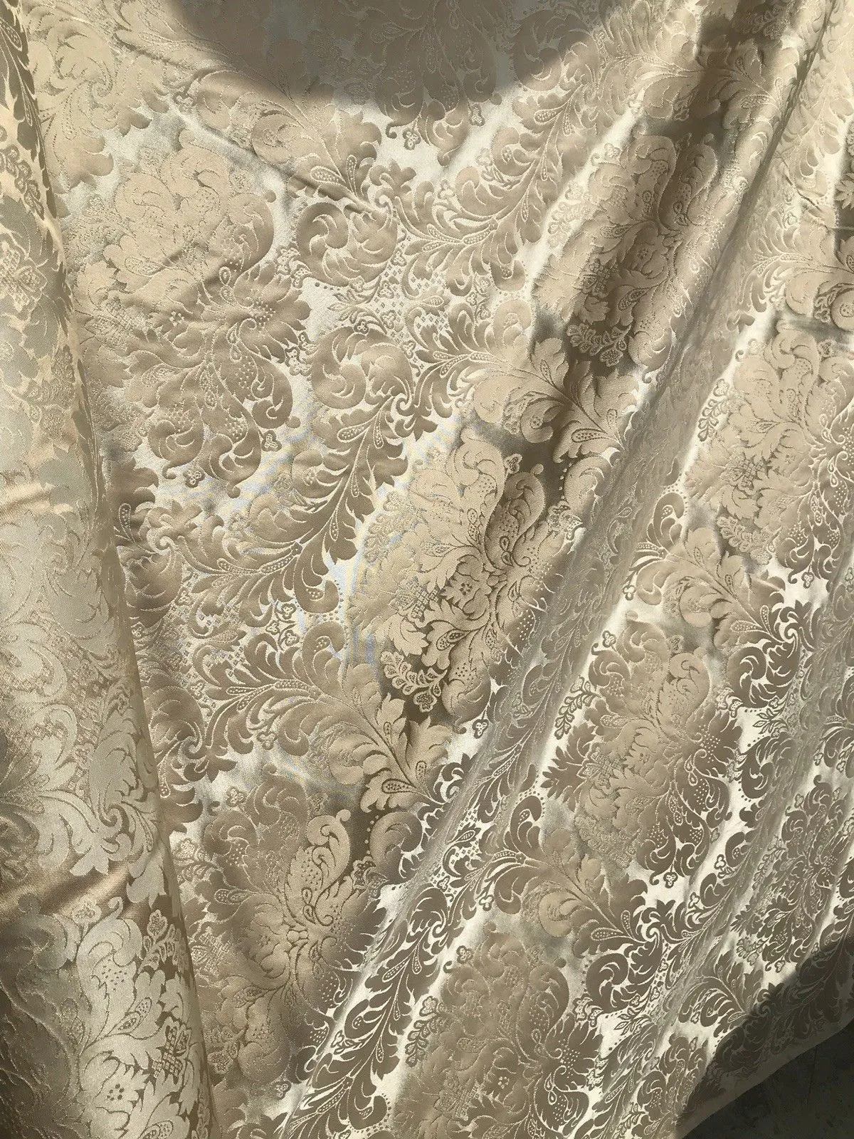 NEW Prince Liam 100% Silk Satin Taffeta Jacquard Drapery Medallion Fabric - Champagne & Silver