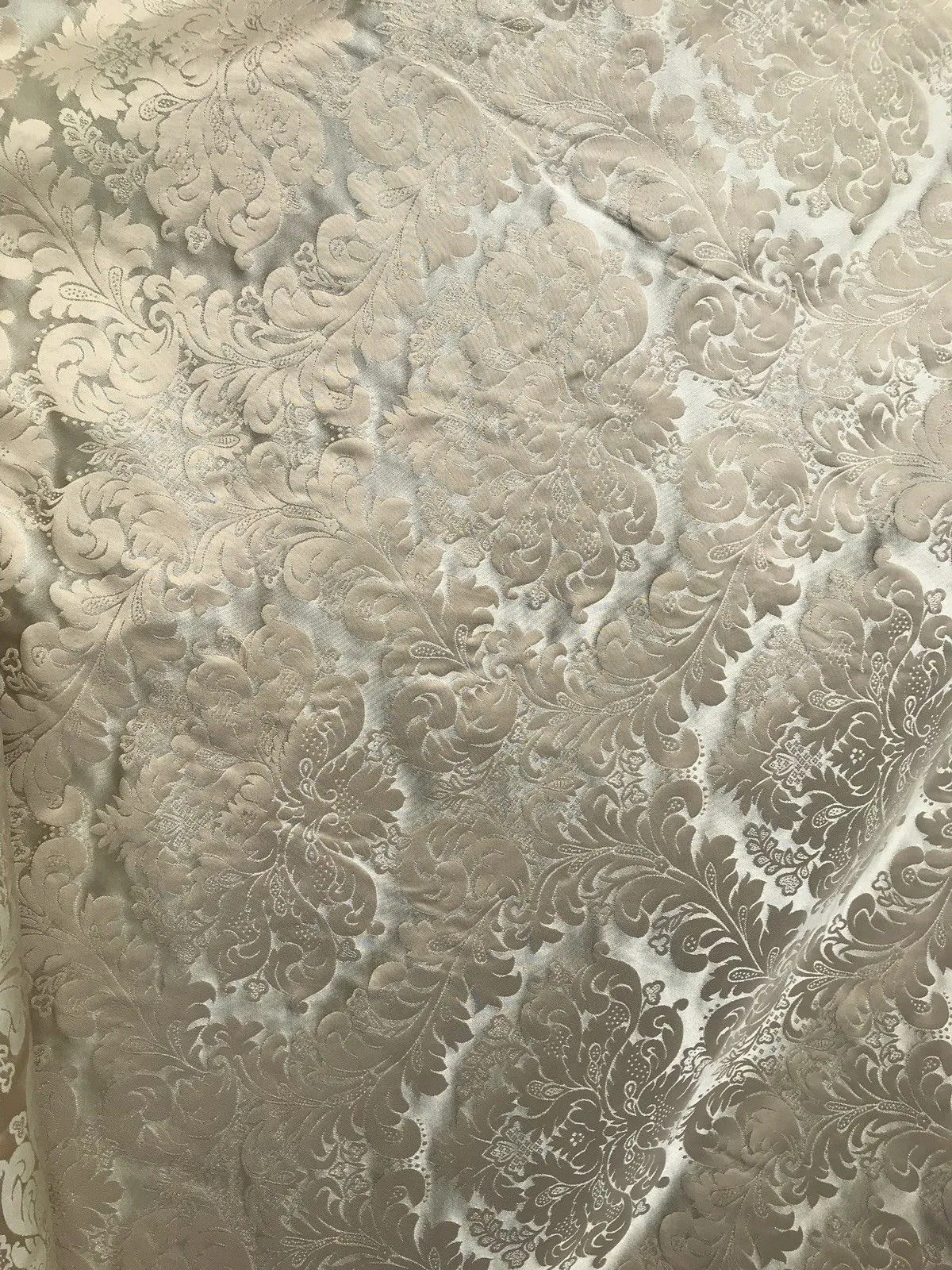 NEW Prince Liam 100% Silk Satin Taffeta Jacquard Drapery Medallion Fabric - Champagne & Silver