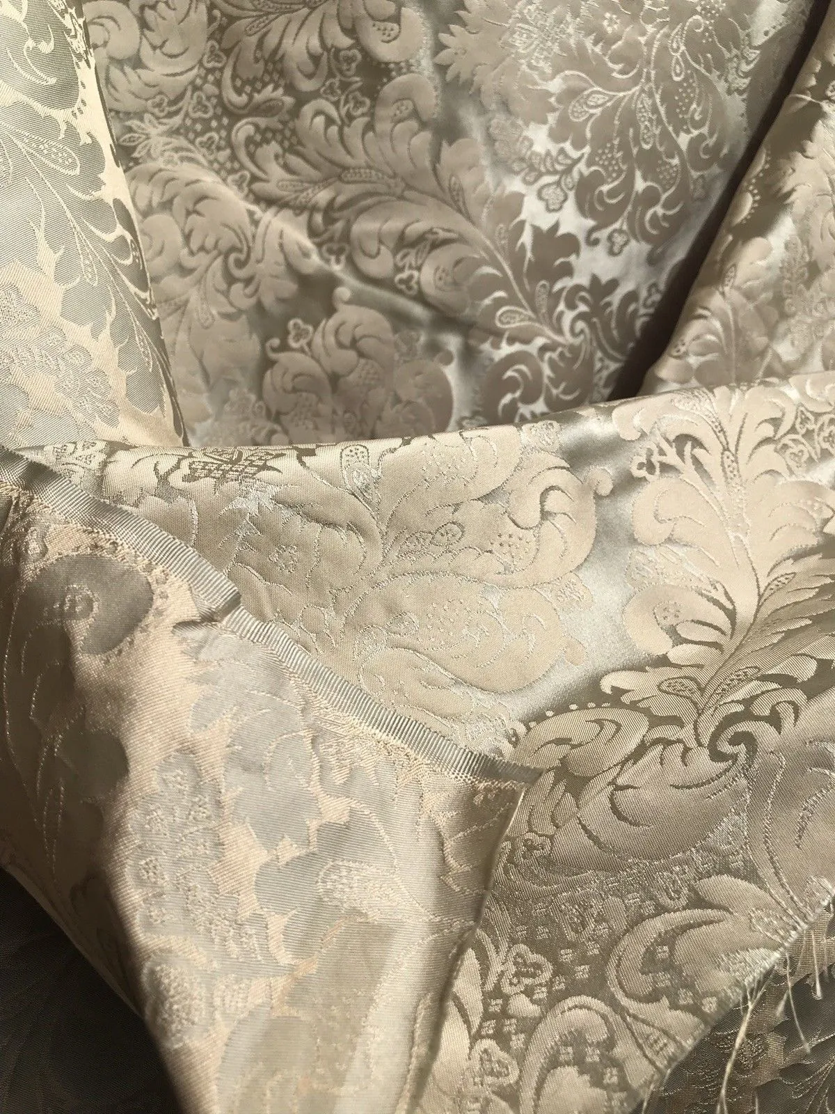 NEW Prince Liam 100% Silk Satin Taffeta Jacquard Drapery Medallion Fabric - Champagne & Silver