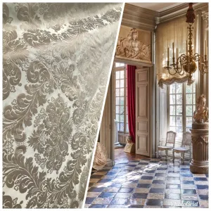 NEW Prince Liam 100% Silk Satin Taffeta Jacquard Drapery Medallion Fabric - Champagne & Silver