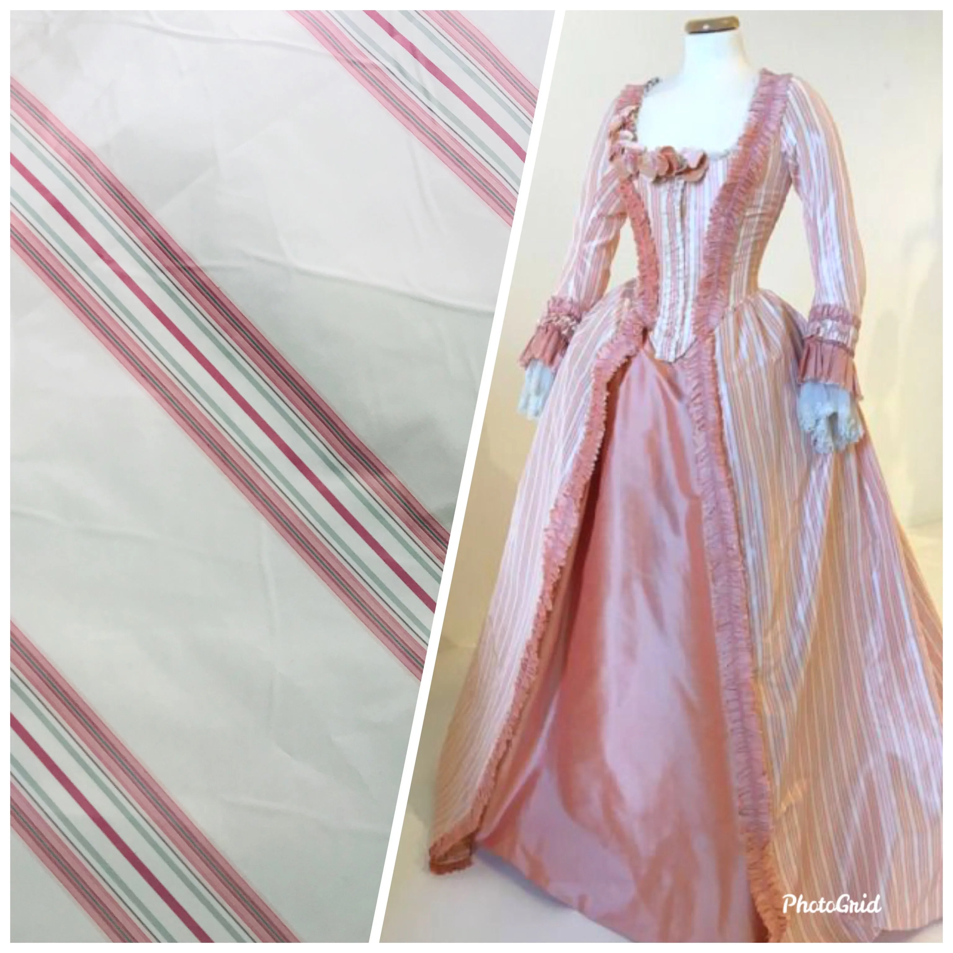 NEW Princess Josephine 100% Silk Taffeta Striped Ivory and Pink