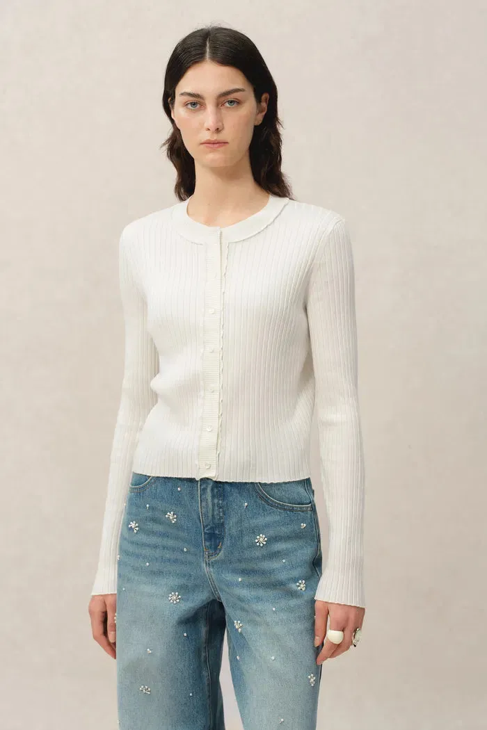 Niki White Cardigan in Lyocell-Triacetate Knit