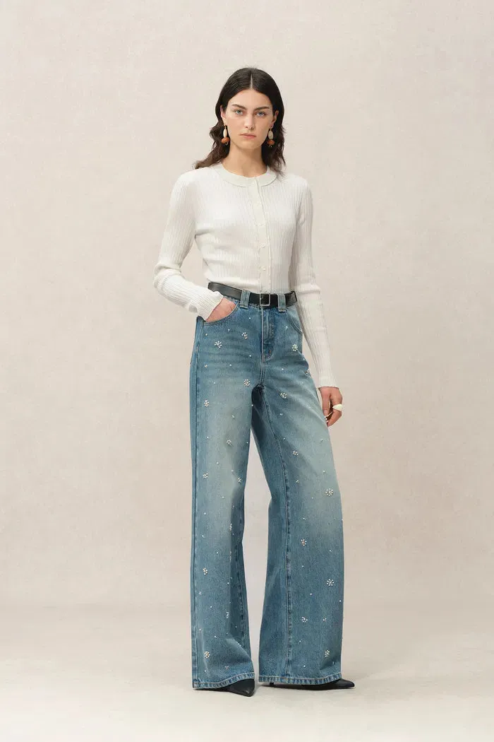 Niki White Cardigan in Lyocell-Triacetate Knit