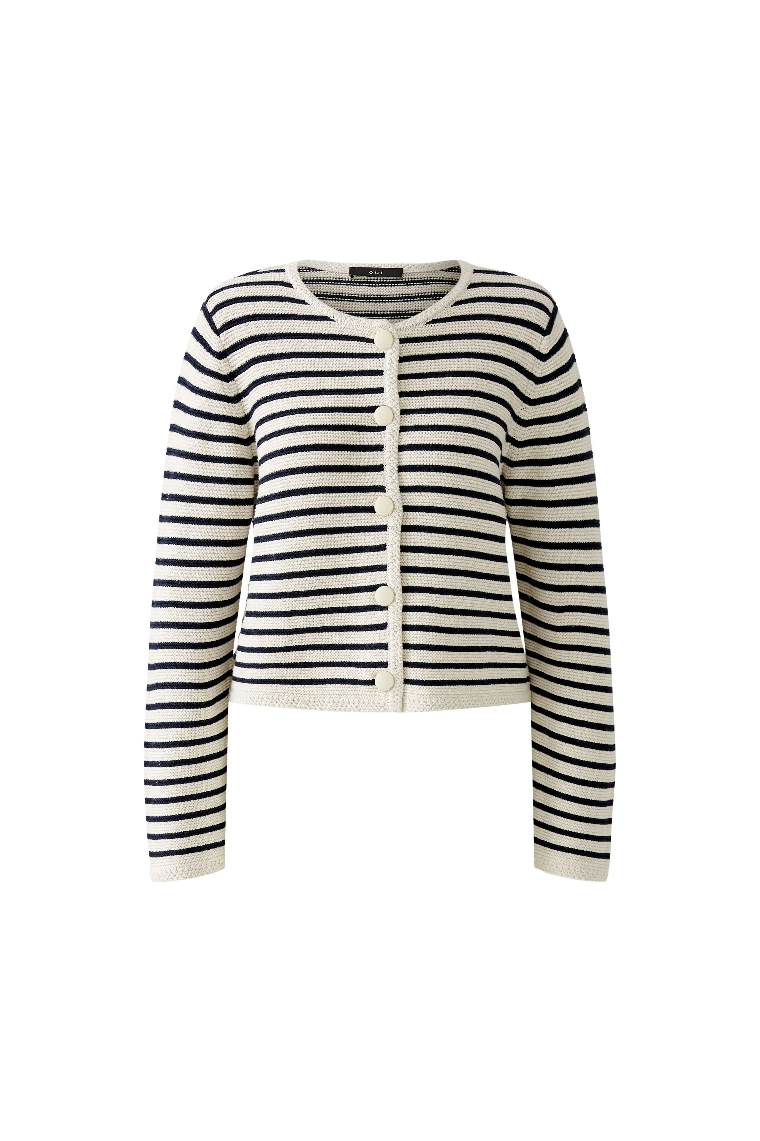 Oui Navy/Cream Striped Jersey Cardigan