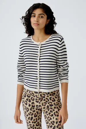Oui Navy/Cream Striped Jersey Cardigan