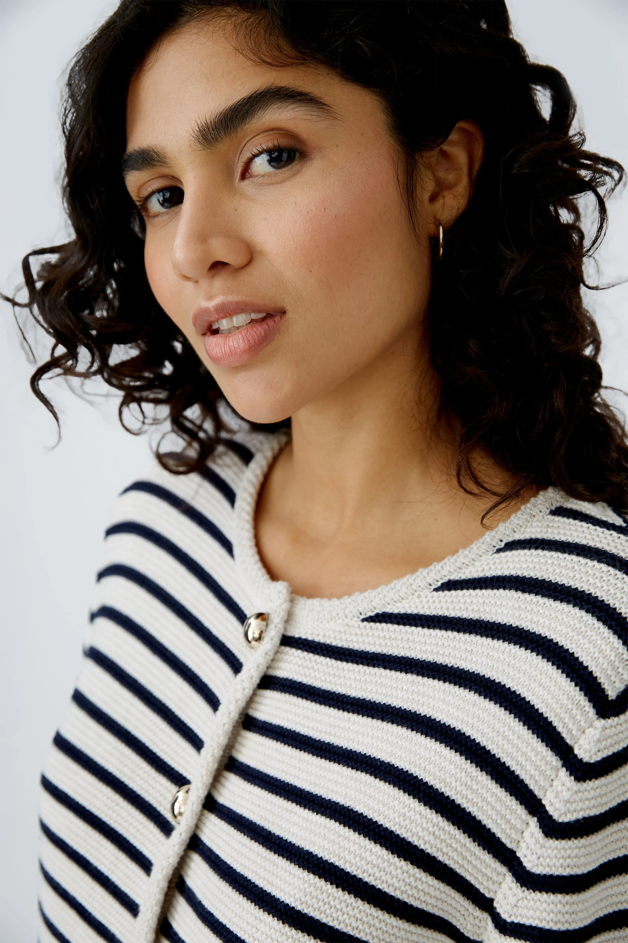 Oui Navy/Cream Striped Jersey Cardigan