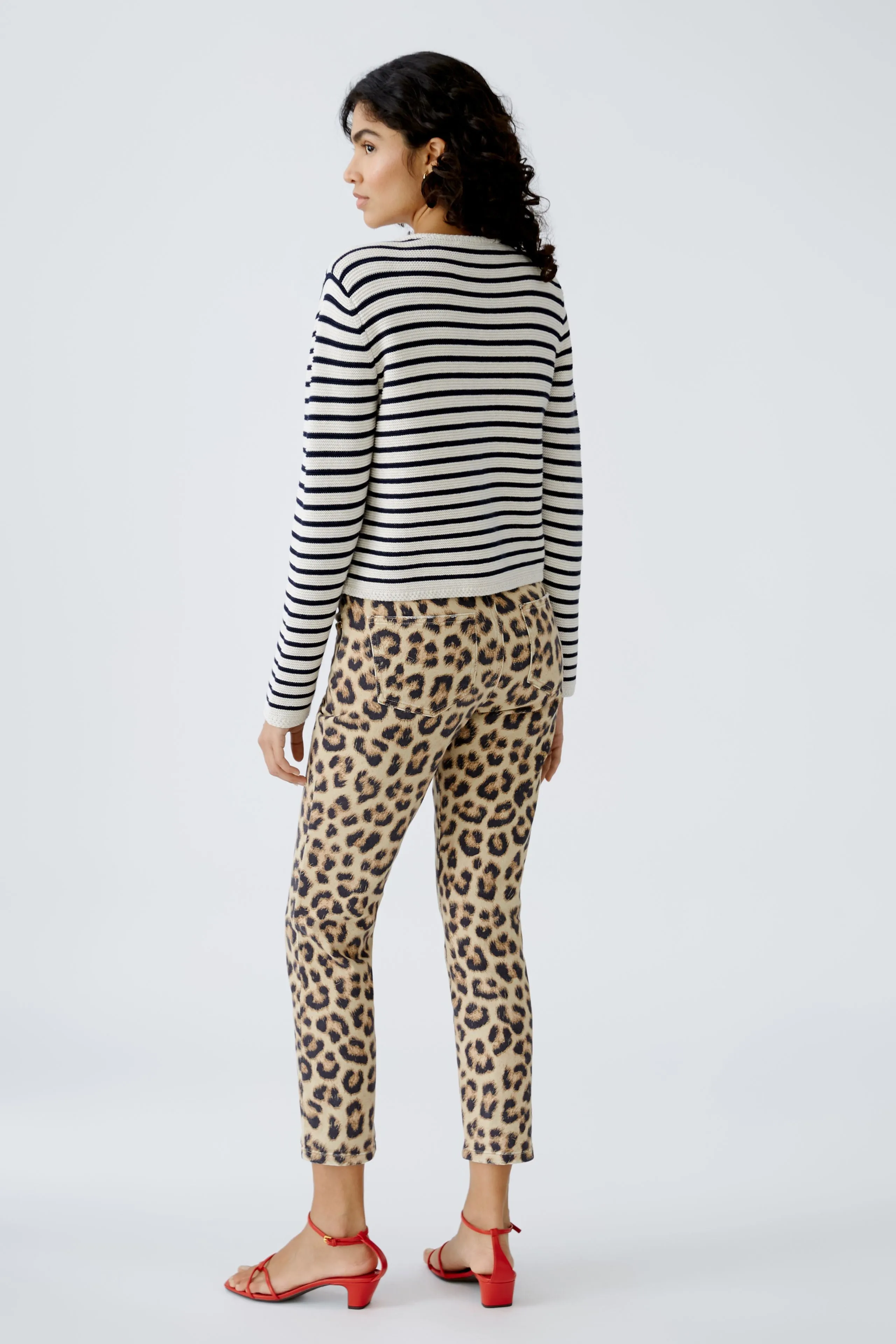 Oui Navy/Cream Striped Jersey Cardigan