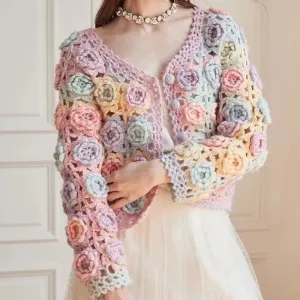 Patchwork Floral Crochet Knitted Sweater