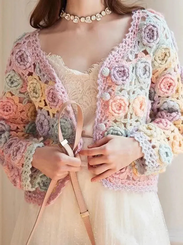 Patchwork Floral Crochet Knitted Sweater