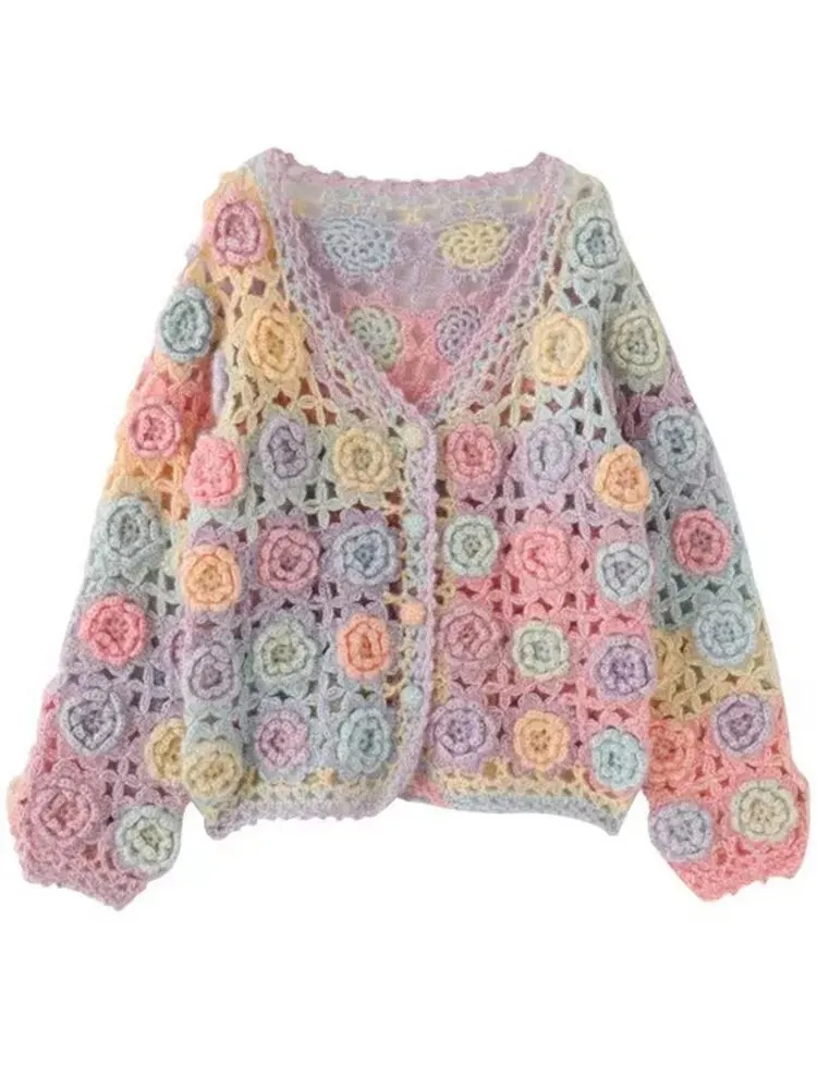 Patchwork Floral Crochet Knitted Sweater