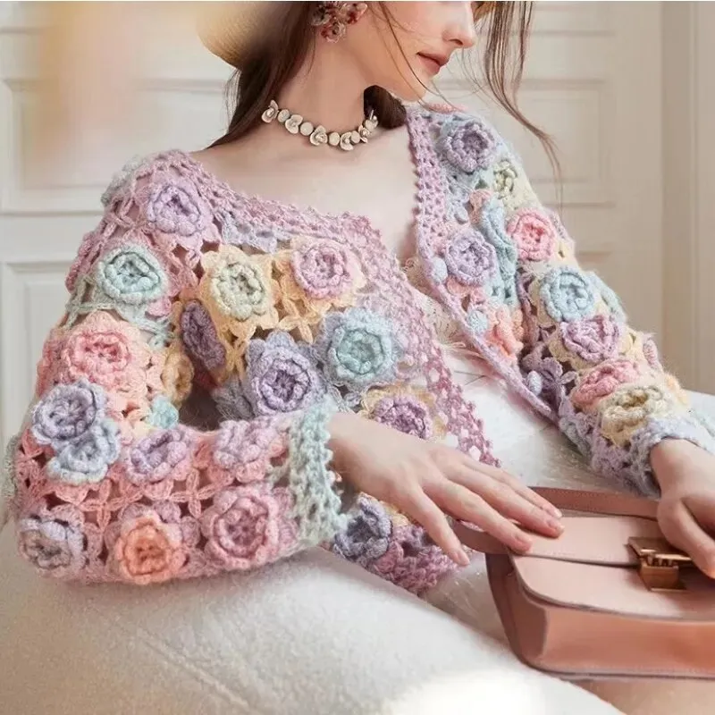 Patchwork Floral Crochet Knitted Sweater
