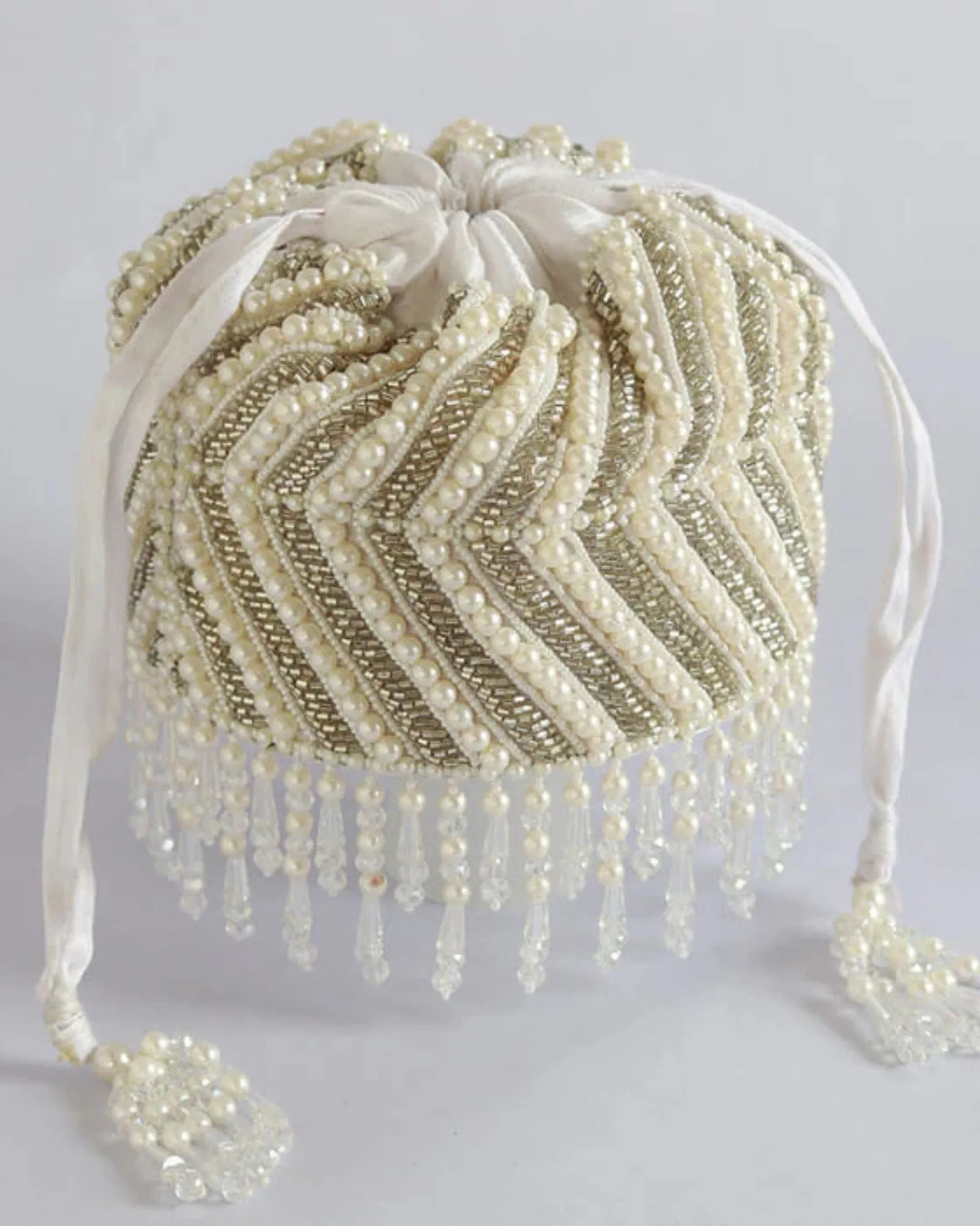 Petite Embroidered Mini Potli with Glass Bead Hangings