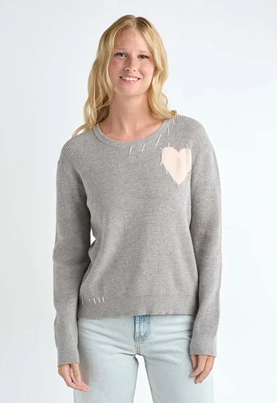 Red Haute - Heart Sweater Heather Grey Pink