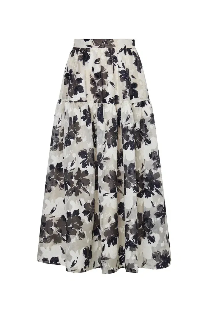 Rhea Jacquard Extended Print Skirt in Heavy Jacquard Mesh