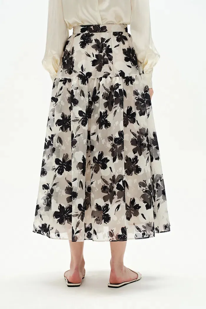 Rhea Jacquard Extended Print Skirt in Heavy Jacquard Mesh