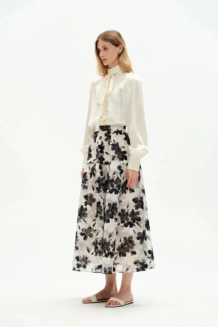 Rhea Jacquard Extended Print Skirt in Heavy Jacquard Mesh
