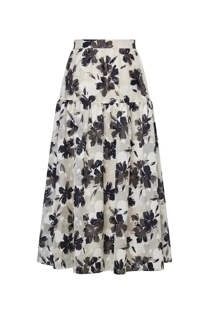 Rhea Jacquard Extended Print Skirt in Heavy Jacquard Mesh