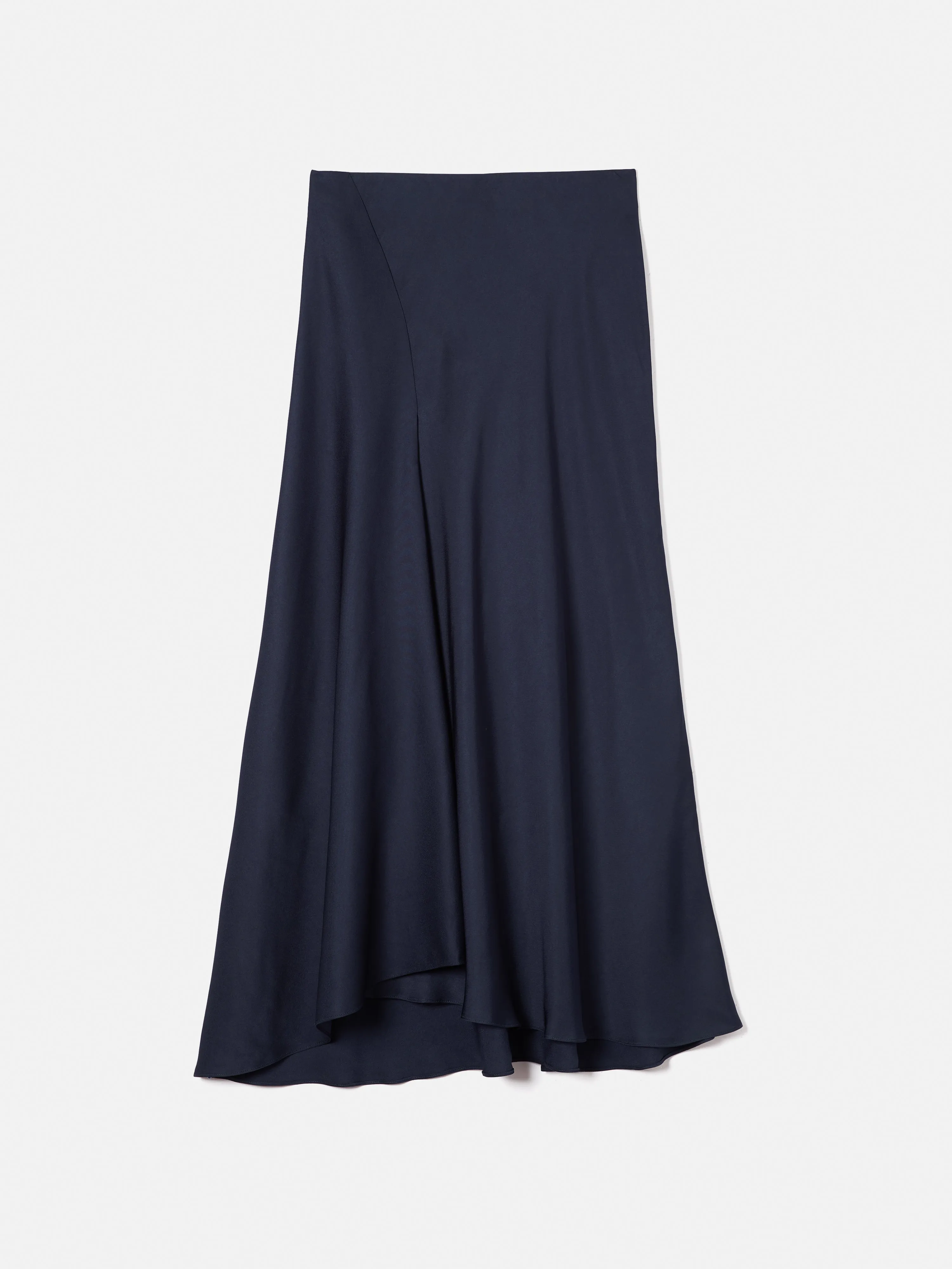 Satin Bias Asymmetric Skirt | Navy