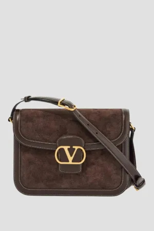 Shoulder Bag In Dark Brown Suede With Golden Buckle