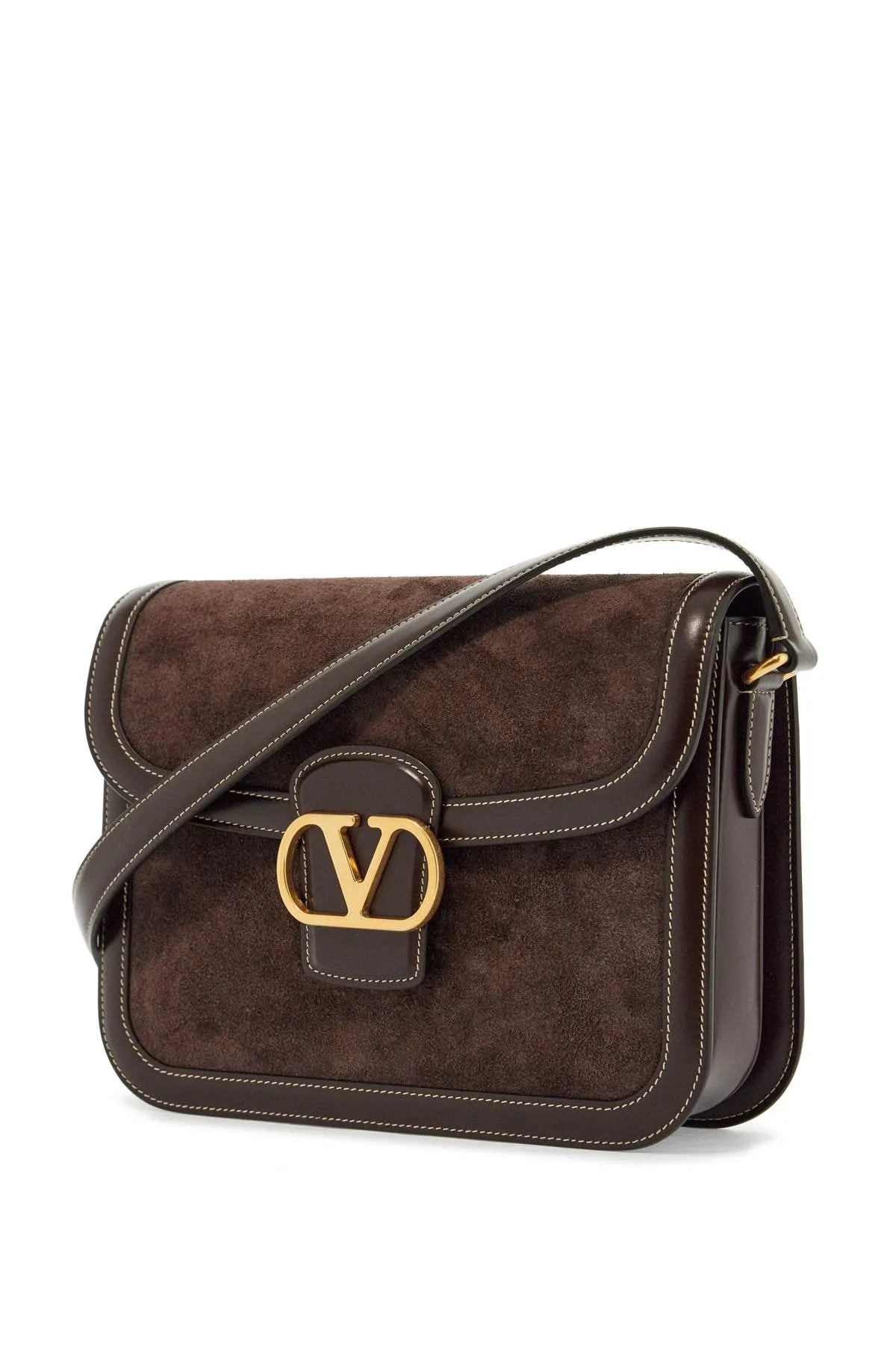 Shoulder Bag In Dark Brown Suede With Golden Buckle