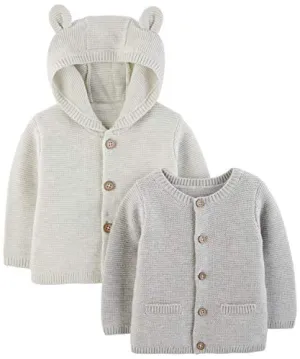 Simple Joys by Carter's Baby 2-Pack Neutral Knit Cardigan Sweaters, Grey, 3-6 Months