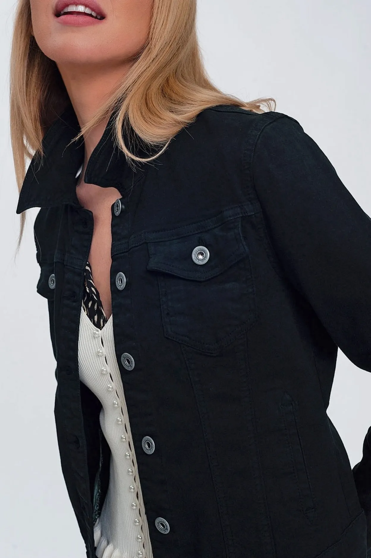 Slim Denim Trucker Jacket in Black