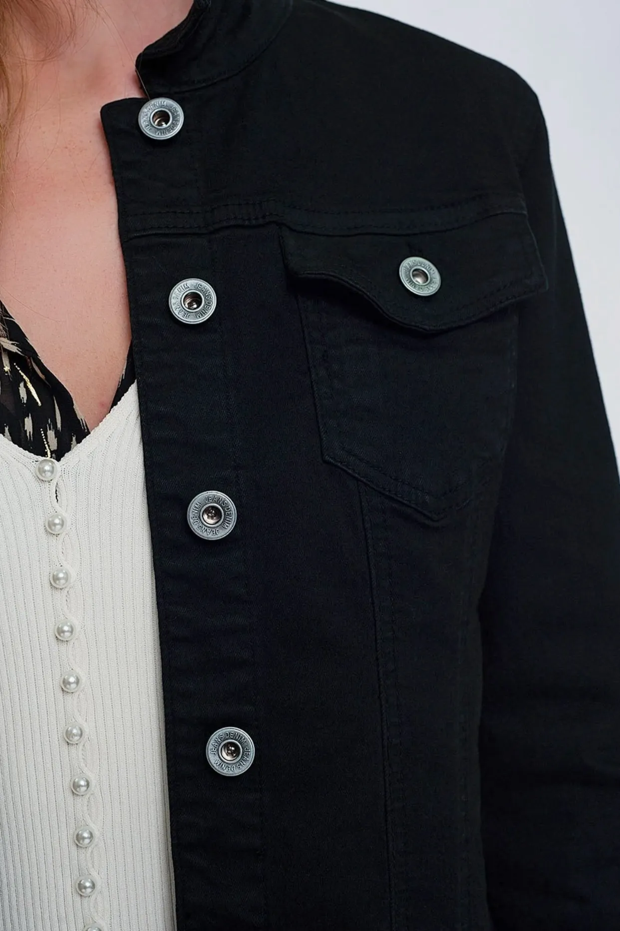 Slim Denim Trucker Jacket in Black