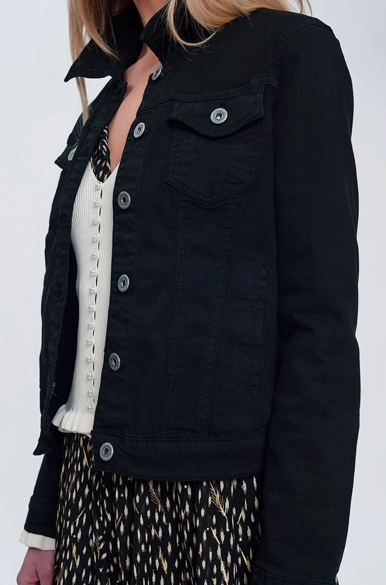 Slim Denim Trucker Jacket in Black