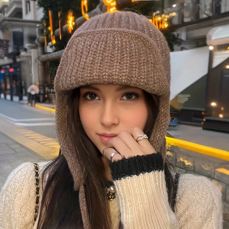 Solid Color Warm Ear Protection Knitted Children Tied Wool Hat