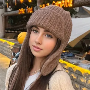 Solid Color Warm Ear Protection Knitted Children Tied Wool Hat