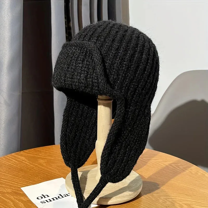 Solid Color Warm Ear Protection Knitted Children Tied Wool Hat