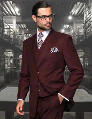 Statement Solid Color 3pc Tailored Fit Flat Front Pants.super 150\'s Fabric| STZV-100| Burgundy