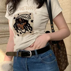 Summer American Retro Slimming Short Tight Spice Girl Women's T-shirt