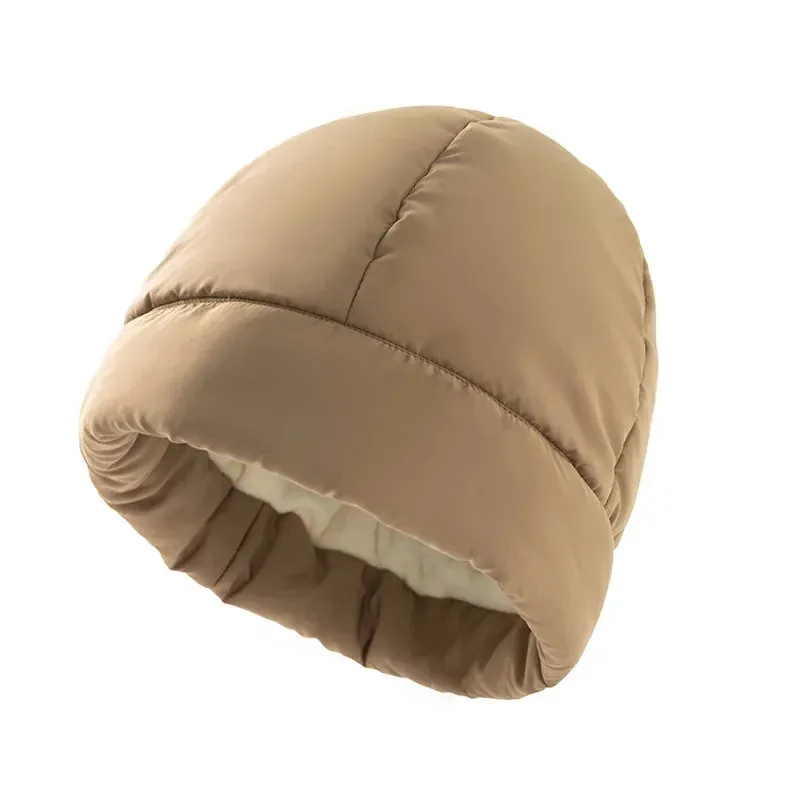 Women's Quilted Fluffy Down Beanie Hat Outdoor Warm Lightweight Ear Protection