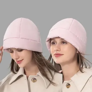 Women's Quilted Fluffy Down Beanie Hat Outdoor Warm Lightweight Ear Protection