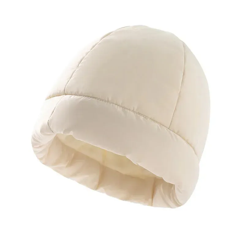 Women's Quilted Fluffy Down Beanie Hat Outdoor Warm Lightweight Ear Protection
