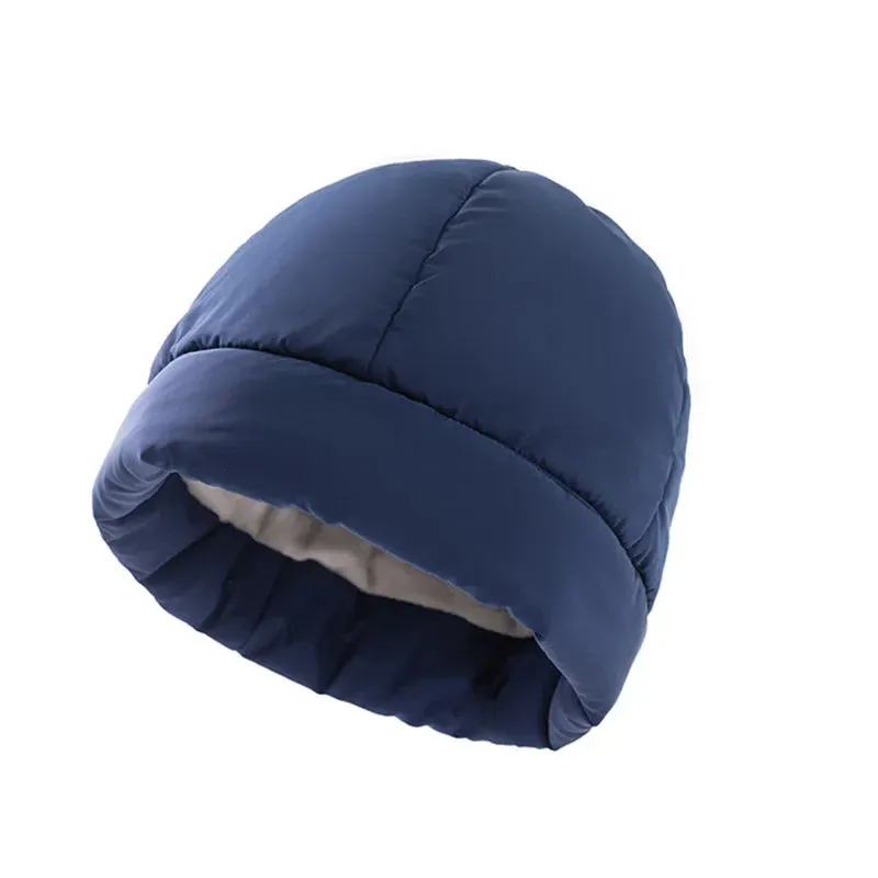 Women's Quilted Fluffy Down Beanie Hat Outdoor Warm Lightweight Ear Protection