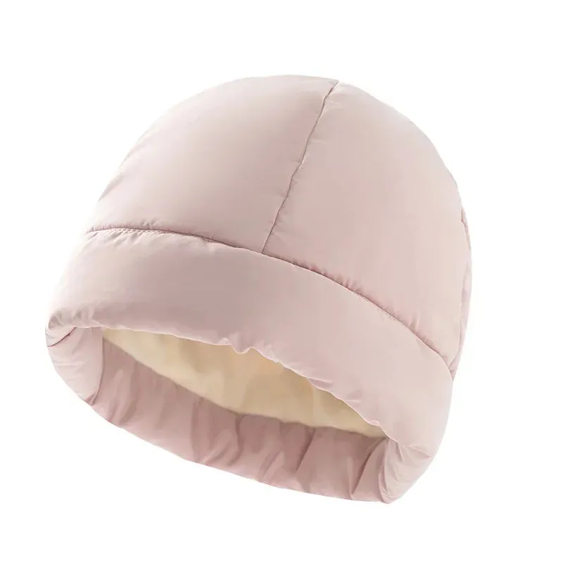Women's Quilted Fluffy Down Beanie Hat Outdoor Warm Lightweight Ear Protection