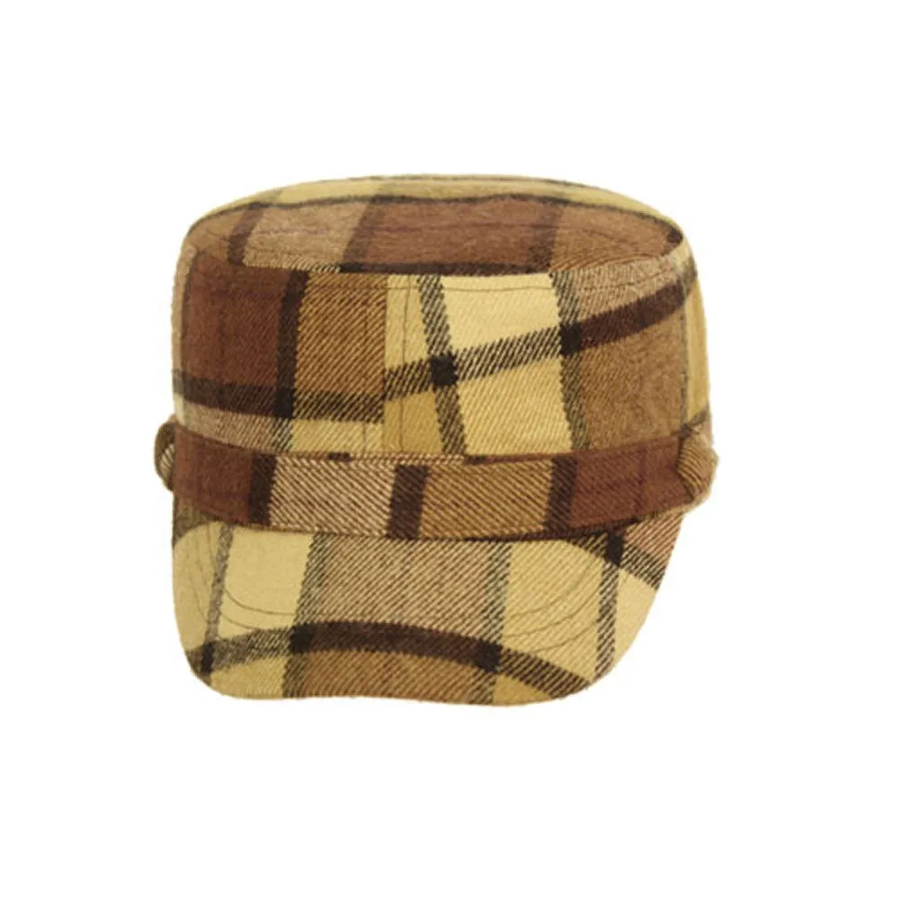 Woven Plaid Military Cadet Hat Plaid Unisex with a Single Button