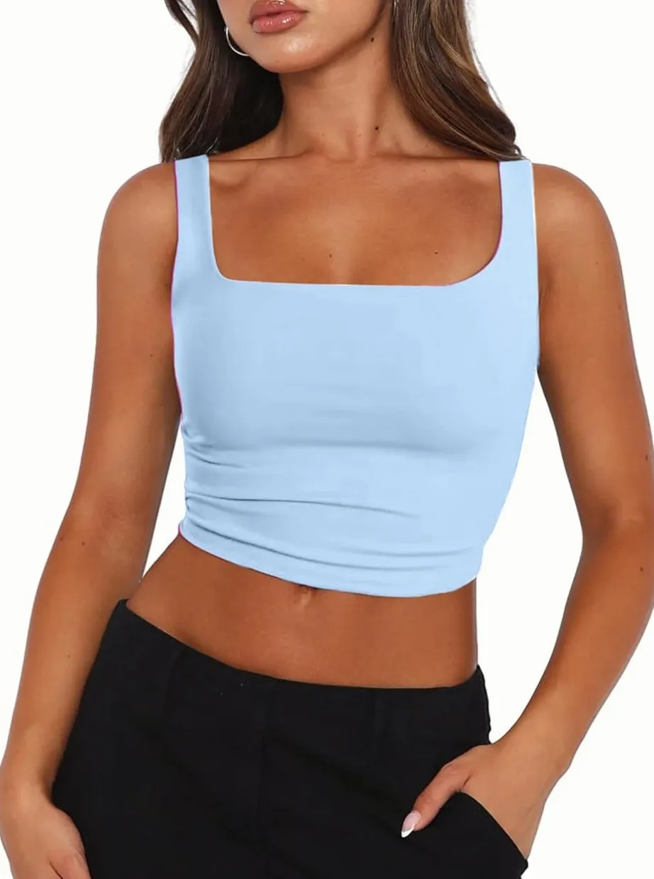 Zeagoo Square Neck Sleeveless Crop Tops