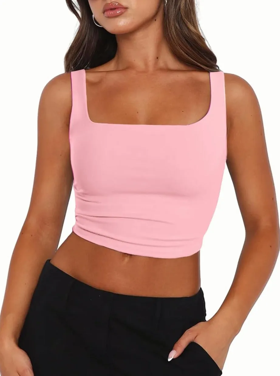 Zeagoo Square Neck Sleeveless Crop Tops